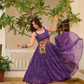Purple Cotton Gown with Multicolor Embroidered Belt - Mangaldeep NX