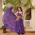 Purple Cotton Gown with Multicolor Embroidered Belt - Mangaldeep NX