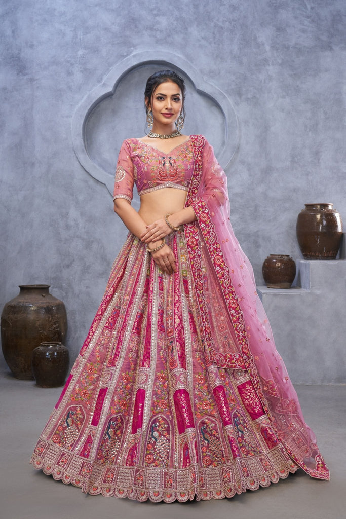Purple Embroidered A - Line Lehenga Choli with Heavy Handwork and Peacock Motifs - Mangaldeep NX