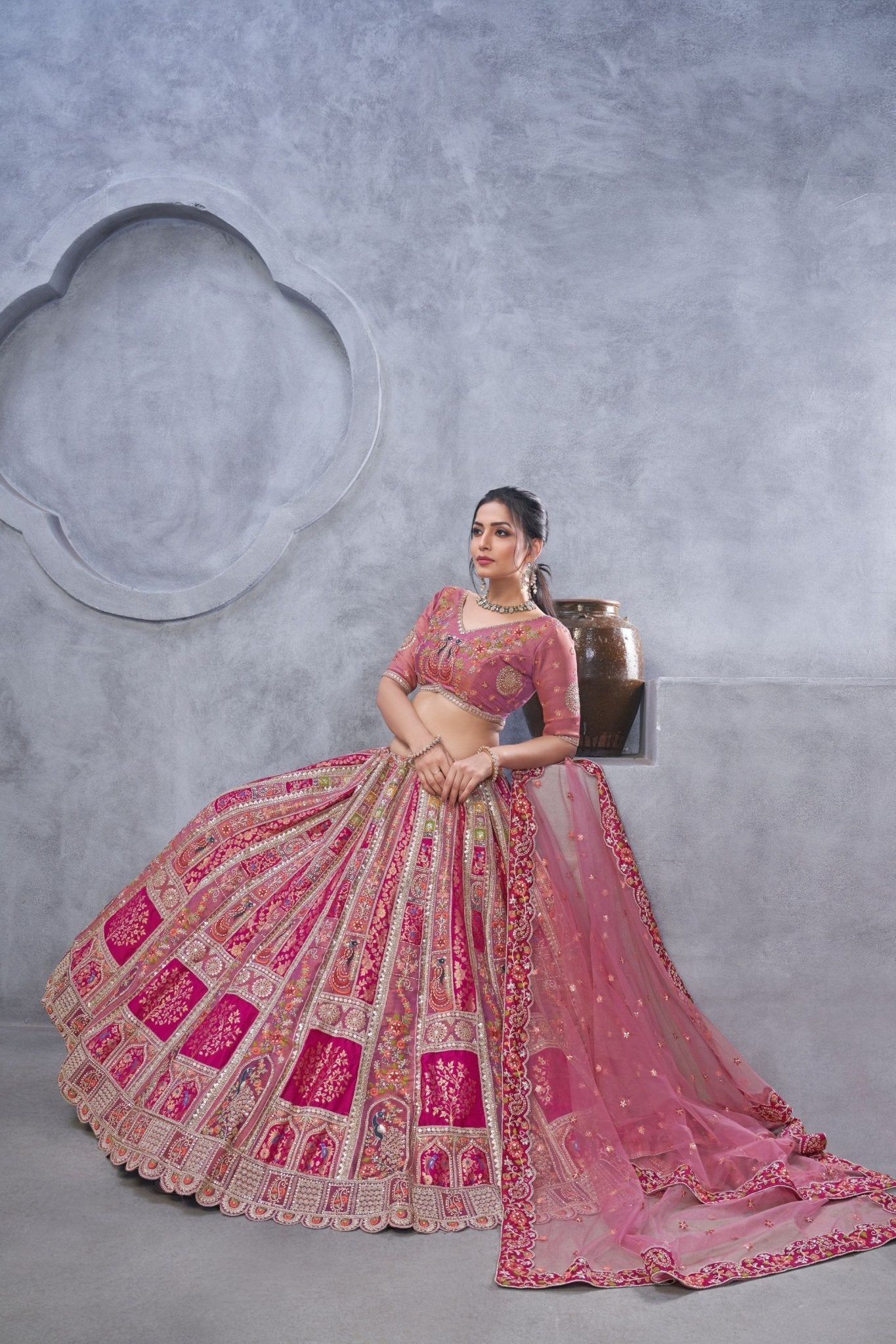 Purple Embroidered A - Line Lehenga Choli with Heavy Handwork and Peacock Motifs - Mangaldeep NX