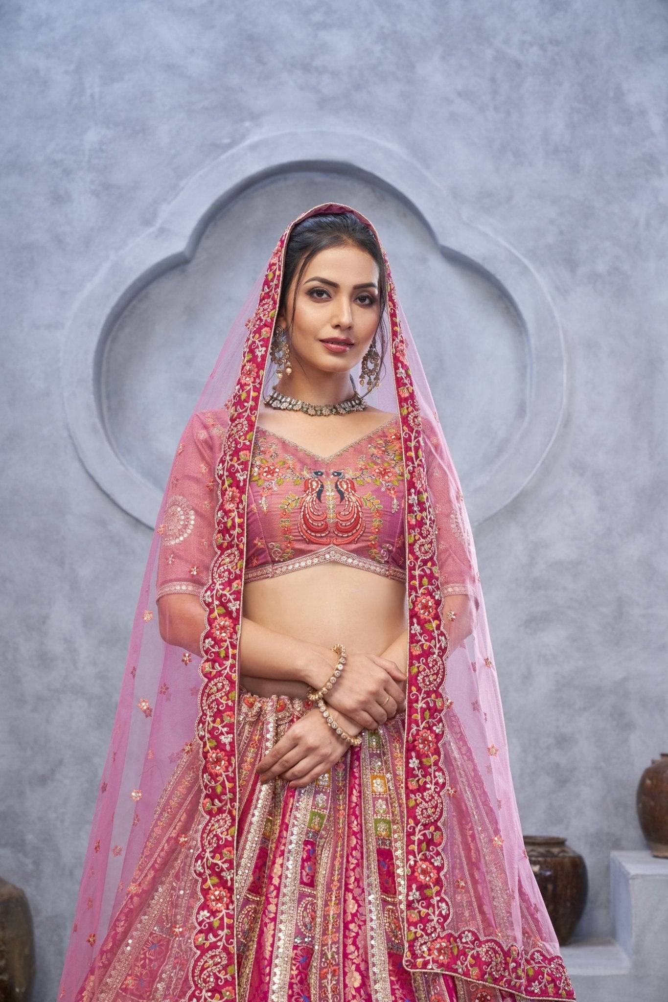 Purple Embroidered A - Line Lehenga Choli with Heavy Handwork and Peacock Motifs - Mangaldeep NX