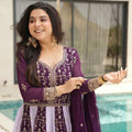 Purple Embroidered Anarkali Suit with Dupatta For Festival - Mangaldeep NX