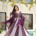 Purple Embroidered Anarkali Suit with Dupatta For Festival - Mangaldeep NX