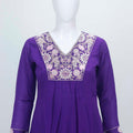 Purple Embroidered Cotton Straight Suit Set with Printed Dupatta - Mangaldeep NX