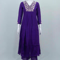 Purple Embroidered Cotton Straight Suit Set with Printed Dupatta - Mangaldeep NX