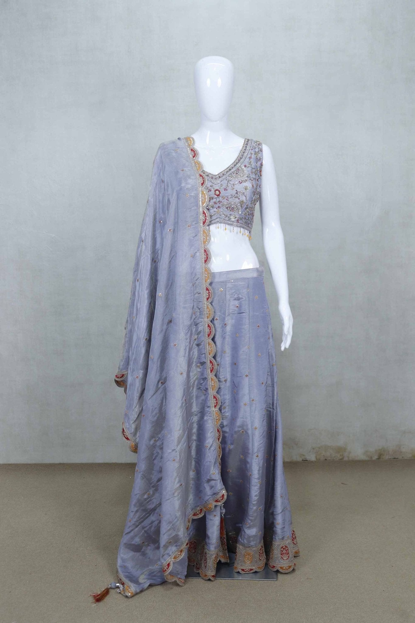 Purple Embroidered Lehenga Choli Set with Designer Dupatta and Tassel Detailing - Mangaldeep NX