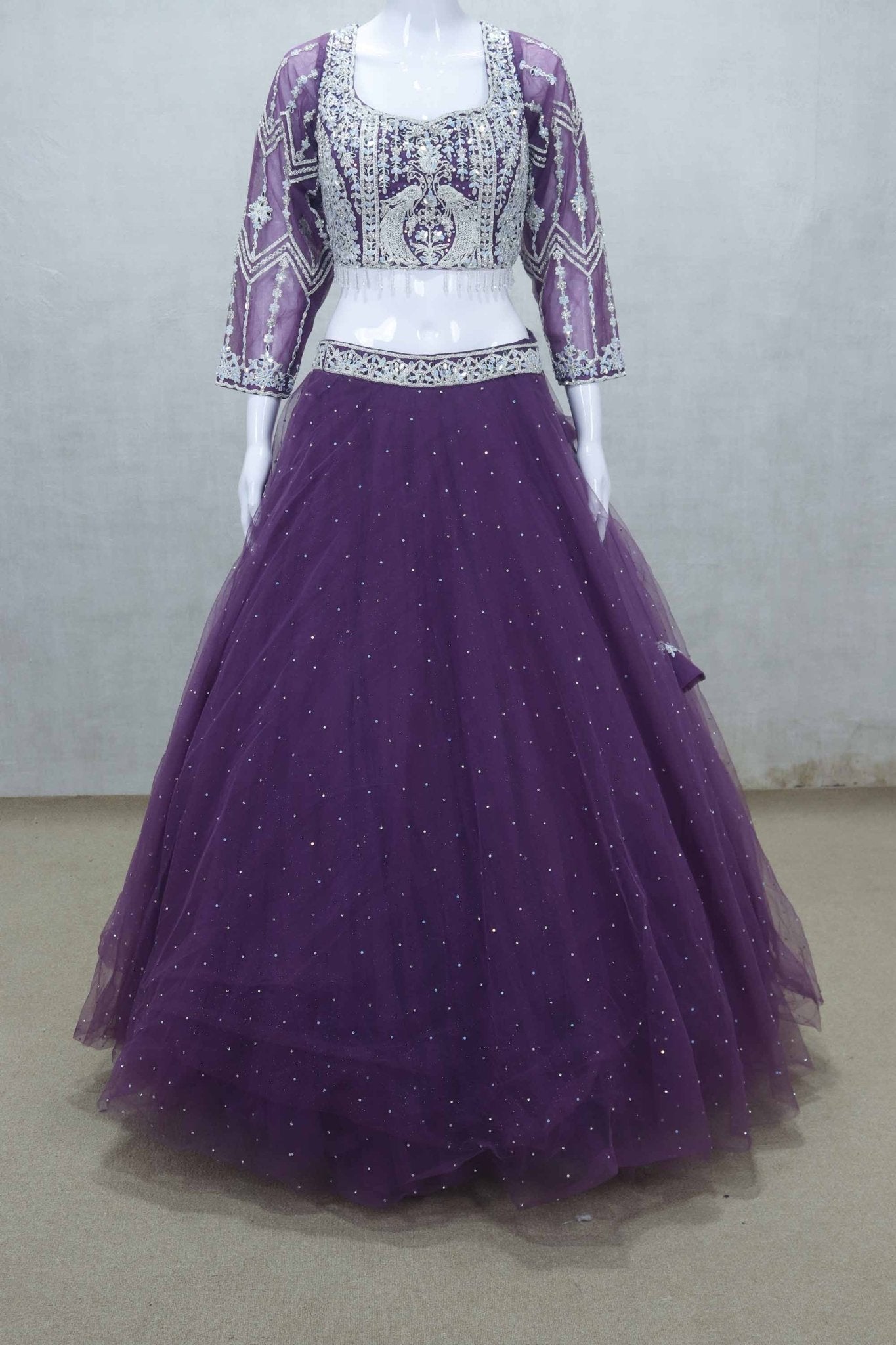 Purple Embroidered Net Lehenga Choli with Sequin Work - Mangaldeep NX