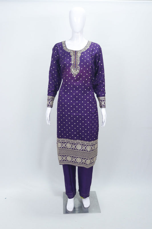 Purple Embroidered Salwar Suit with Floral Printed Dupatta for Women Festive Ethnic Wear - Mangaldeep NX