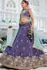 Purple Embroidered Silk Lehenga Choli with Floral Motifs and Aqua Blue Dupatta - Mangaldeep NX