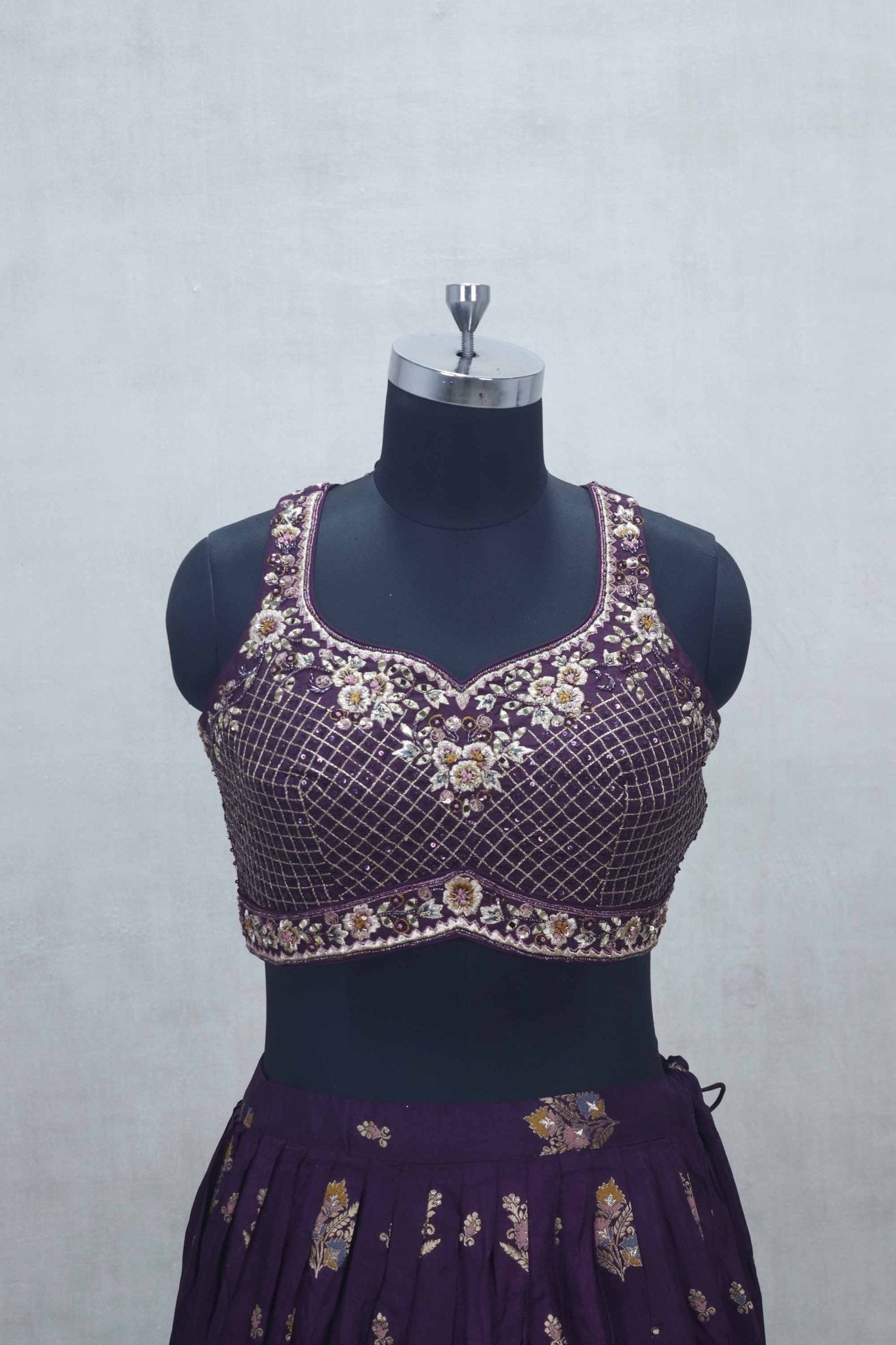 Purple Embroidered Silk Lehenga Choli with Pink Dupatta and Mirror Work Border - Mangaldeep NX
