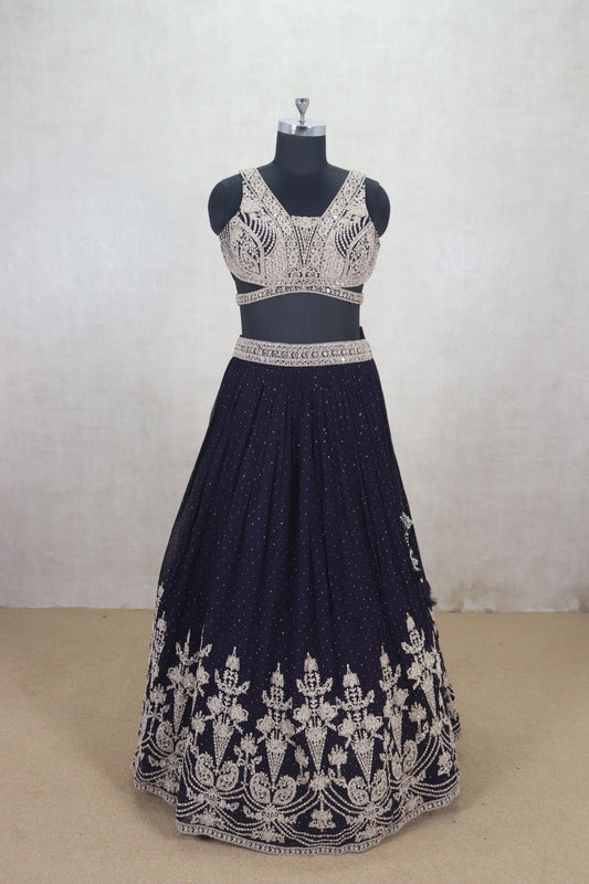 Purple Embroidered Wedding Lehenga Choli with Dupatta - Mangaldeep NX