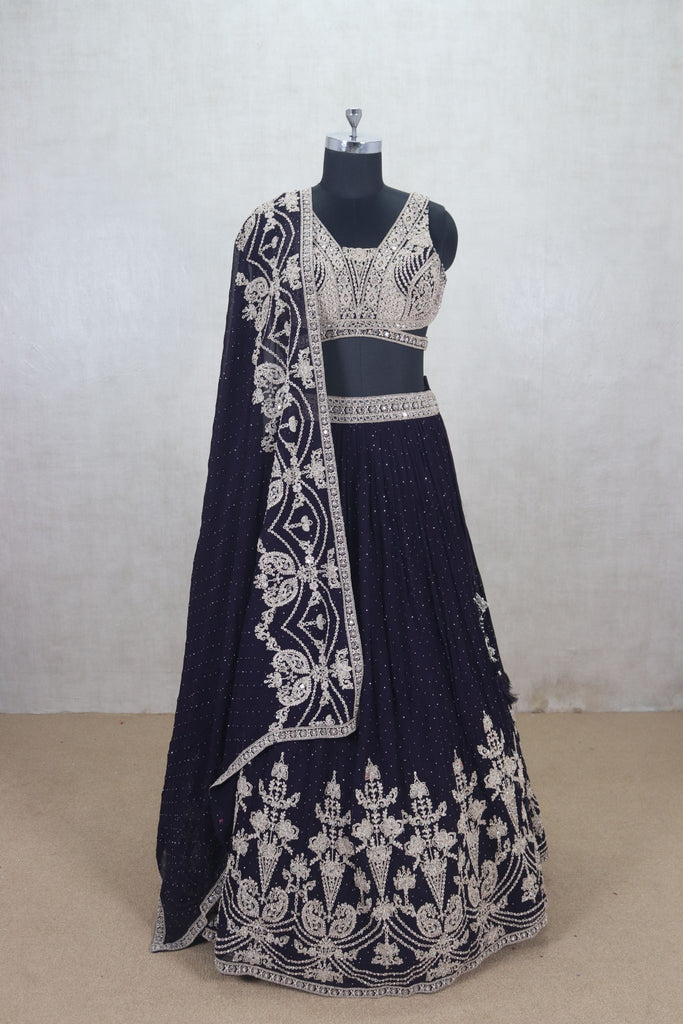 Purple Embroidered Wedding Lehenga Choli with Dupatta - Mangaldeep NX