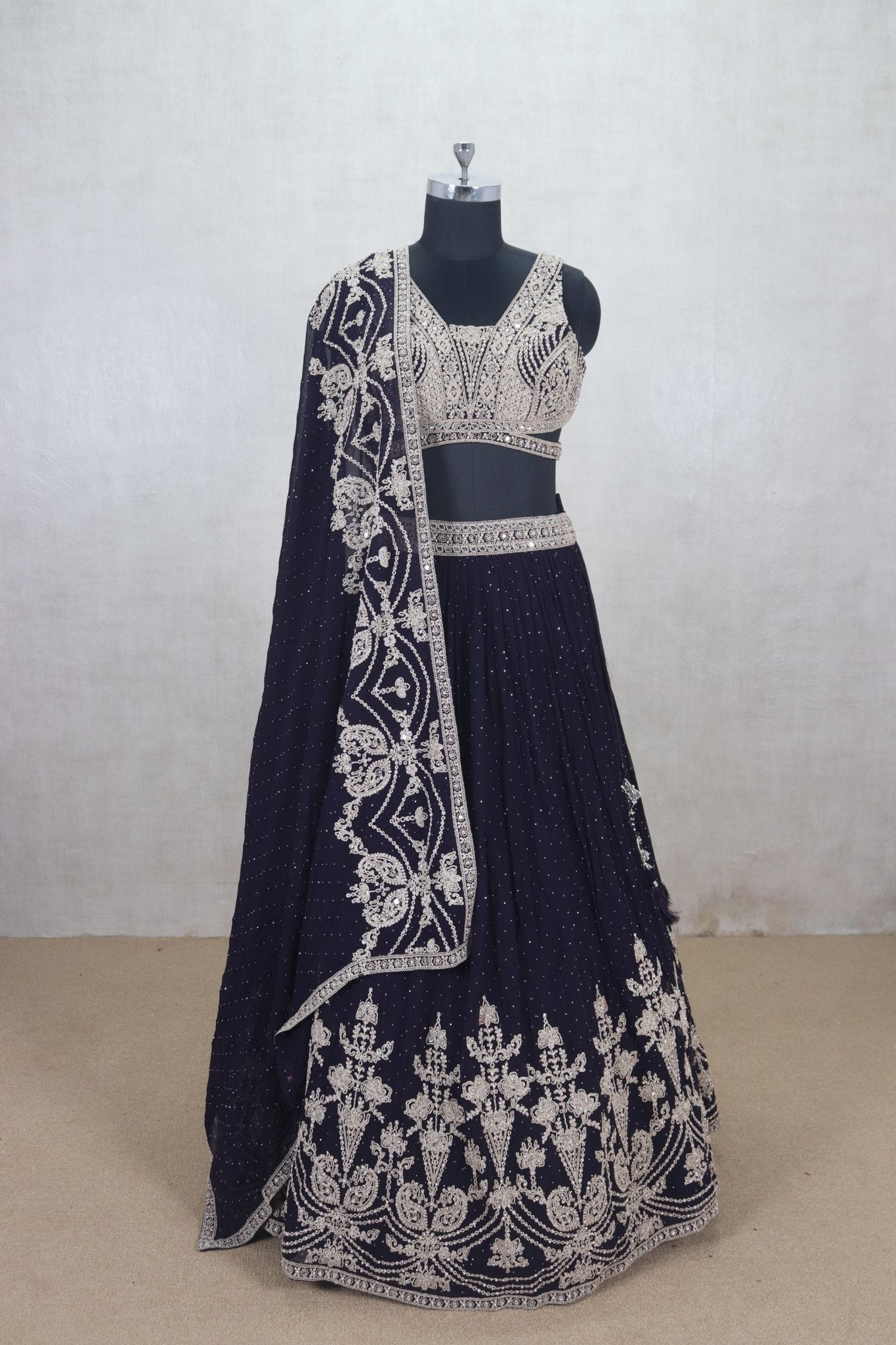 Purple Embroidered Wedding Lehenga Choli with Dupatta - Mangaldeep NX