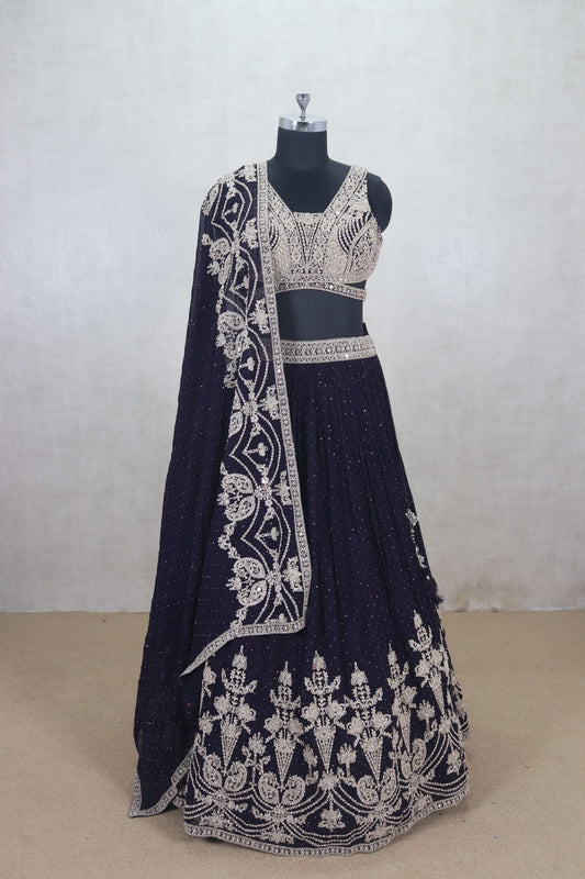 Purple Embroidered Wedding Lehenga Choli with Dupatta - Mangaldeep NX
