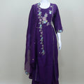 Purple Floral Embroidered Georgette Kurta Set with Sharara and Dupatta Festive Wear Ethnic Suit - Mangaldeep NX