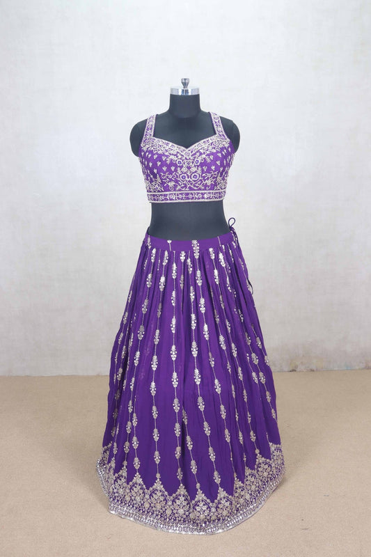 Purple Georgette Embroidered Wedding Lehenga Choli - Mangaldeep NX