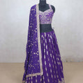 Purple Georgette Embroidered Wedding Lehenga Choli - Mangaldeep NX