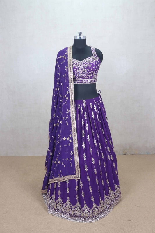 Purple Georgette Embroidered Wedding Lehenga Choli - Mangaldeep NX