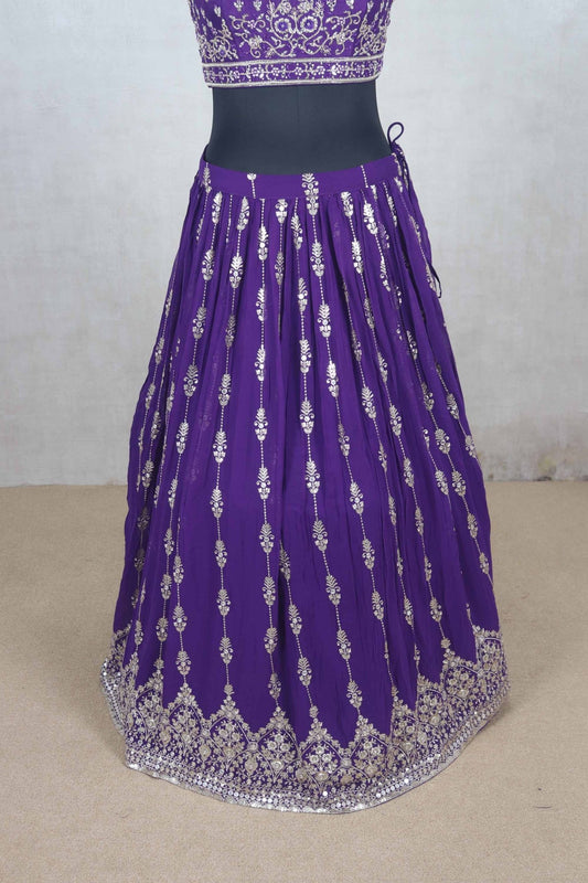 Purple Georgette Embroidered Wedding Lehenga Choli - Mangaldeep NX