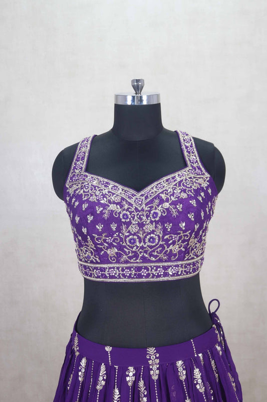 Purple Georgette Embroidered Wedding Lehenga Choli - Mangaldeep NX