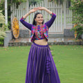 Purple Mirror Work Embroidered Lehenga Choli Set with Multicolor Threadwork Jacket - Mangaldeep NX