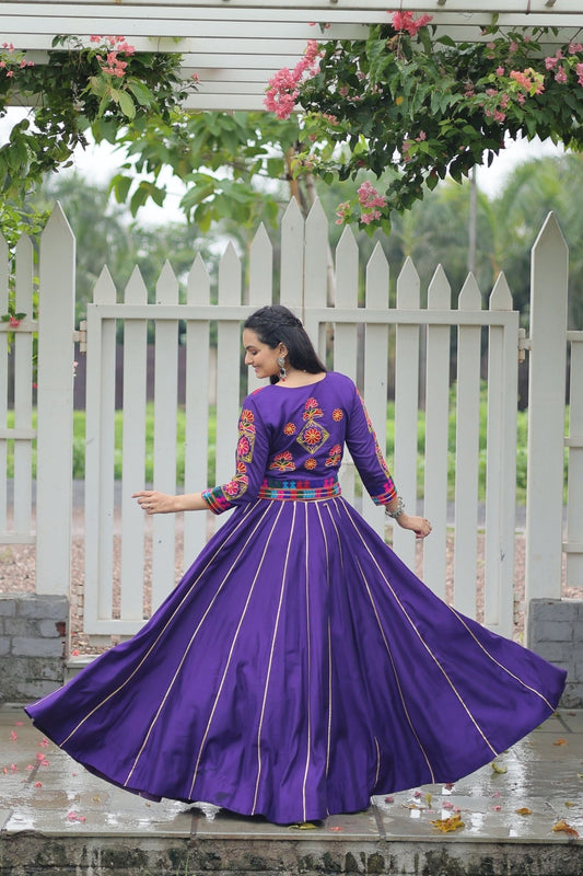Purple Mirror Work Embroidered Lehenga Choli Set with Multicolor Threadwork Jacket - Mangaldeep NX