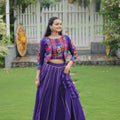 Purple Mirror Work Embroidered Lehenga Choli Set with Multicolor Threadwork Jacket - Mangaldeep NX