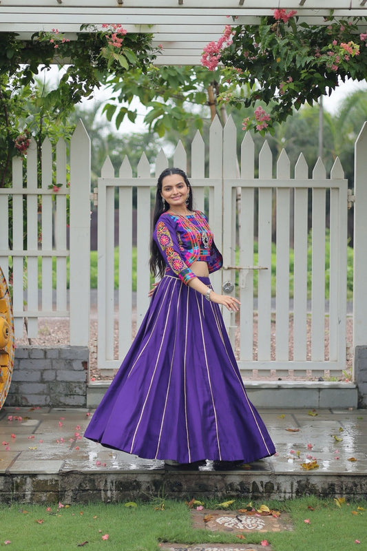 Purple Mirror Work Embroidered Lehenga Choli Set with Multicolor Threadwork Jacket - Mangaldeep NX