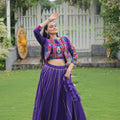 Purple Mirror Work Embroidered Lehenga Choli Set with Multicolor Threadwork Jacket - Mangaldeep NX