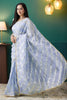 Purple Organza Saree with Gold Leaf Vine Print and Sequin Lace Border - Mangaldeep NX