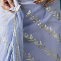 Purple Organza Saree with Gold Leaf Vine Print and Sequin Lace Border - Mangaldeep NX
