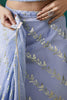 Purple Organza Saree with Gold Leaf Vine Print and Sequin Lace Border - Mangaldeep NX