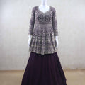 Purple Peplum Style Lehenga Choli with Silver Zari and Mirror Embroidery - Mangaldeep NX