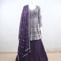 Purple Peplum Style Lehenga Choli with Silver Zari and Mirror Embroidery - Mangaldeep NX