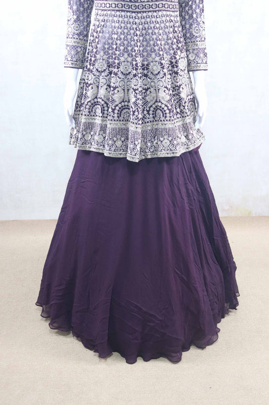 Purple Peplum Style Lehenga Choli with Silver Zari and Mirror Embroidery - Mangaldeep NX