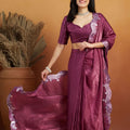 Purple Satin Silk Saree with Silver Sequin Scalloped Border and Matching Blouse - Mangaldeep NX