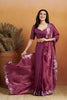 Purple Satin Silk Saree with Silver Sequin Scalloped Border and Matching Blouse - Mangaldeep NX