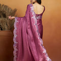 Purple Satin Silk Saree with Silver Sequin Scalloped Border and Matching Blouse - Mangaldeep NX
