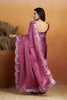 Purple Satin Silk Saree with Silver Sequin Scalloped Border and Matching Blouse - Mangaldeep NX