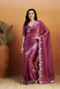 Purple Satin Silk Saree with Silver Sequin Scalloped Border and Matching Blouse - Mangaldeep NX