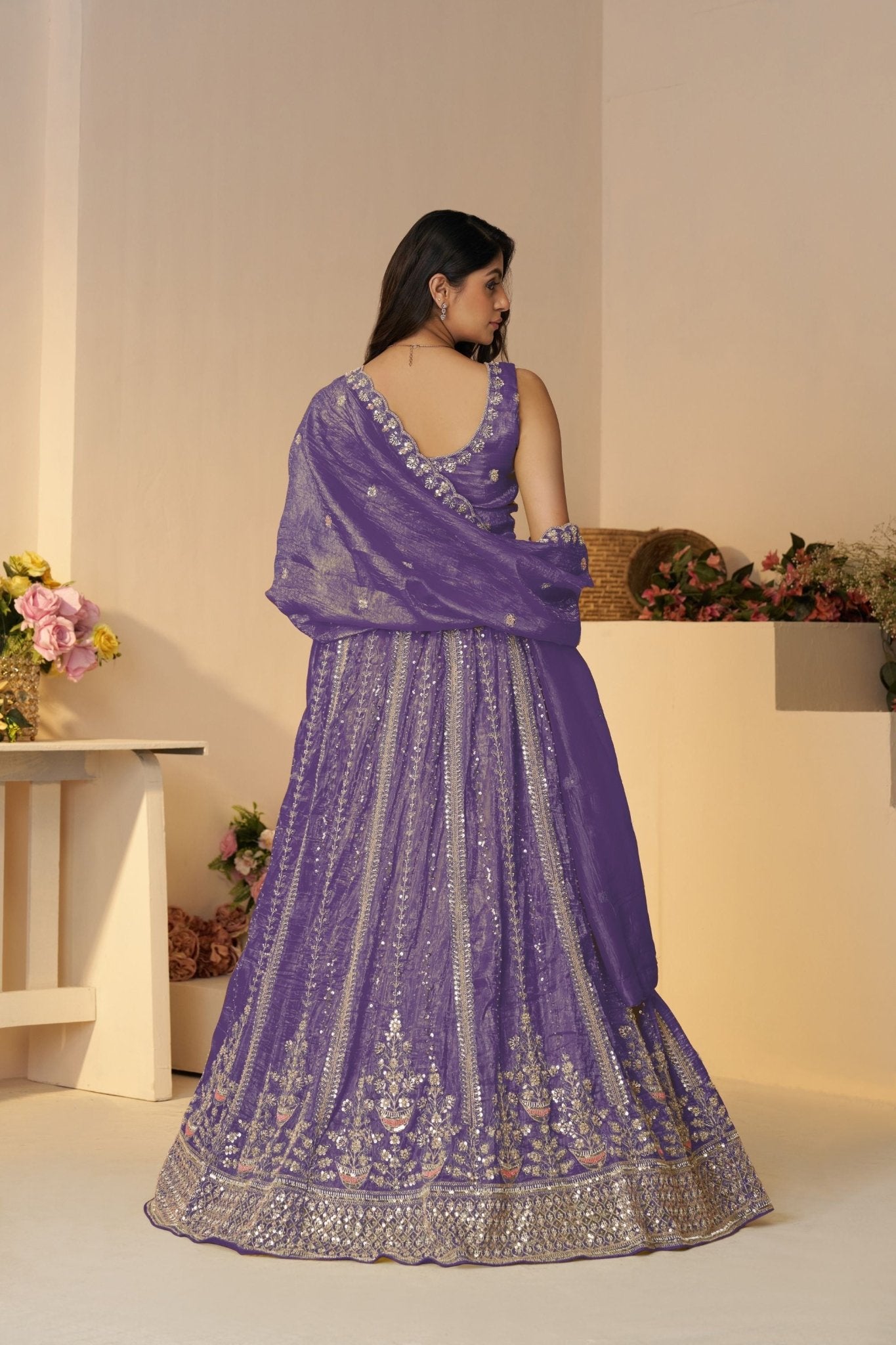 Purple Sequin Embroidered Lehenga Choli with Dupatta - Mangaldeep NX