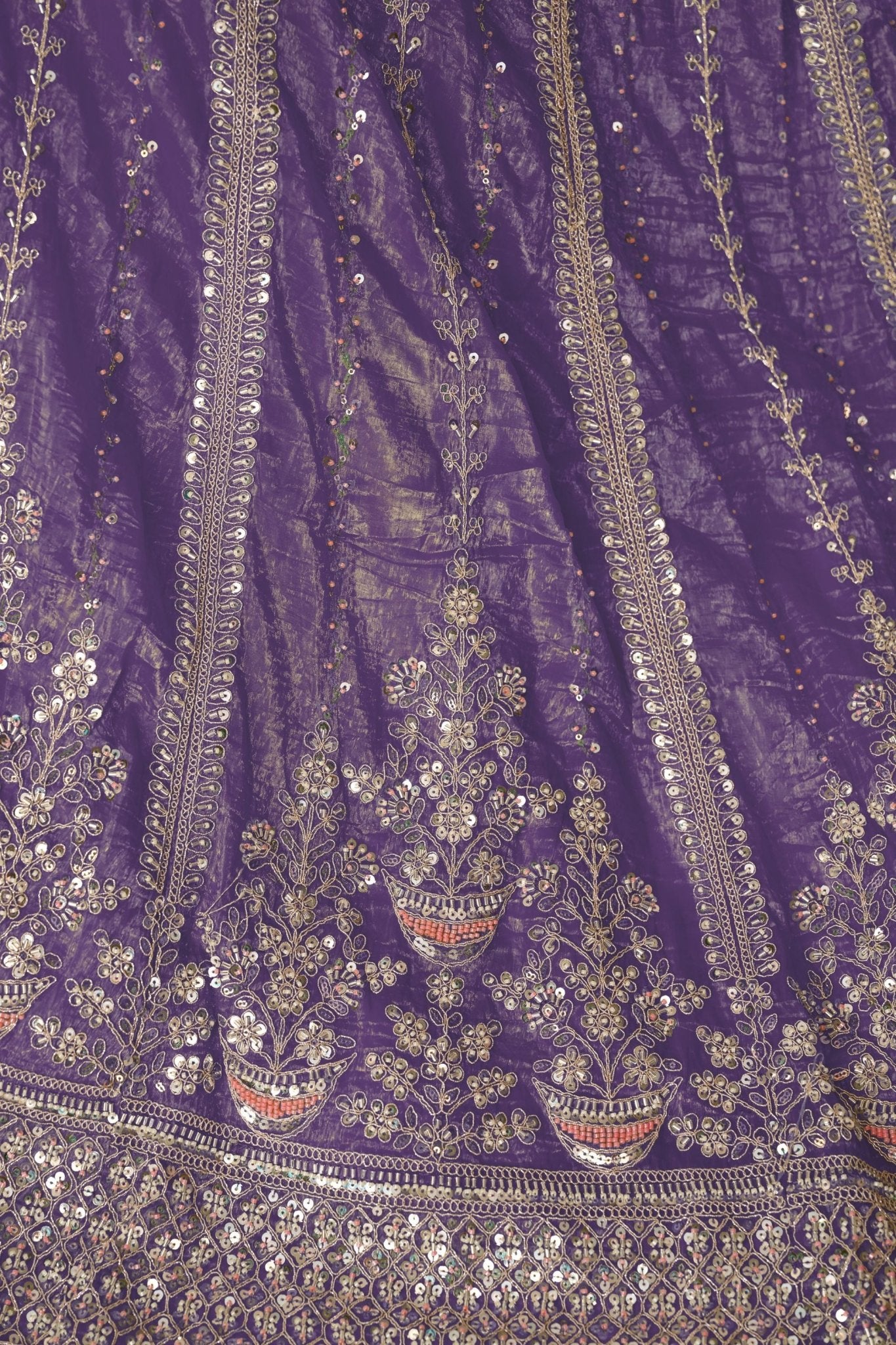 Purple Sequin Embroidered Lehenga Choli with Dupatta - Mangaldeep NX