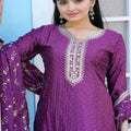Purple Sequins Embroidered Straight Cut Suit with Dupatta - Mangaldeep NX