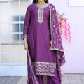 Purple Sequins Embroidered Straight Cut Suit with Dupatta - Mangaldeep NX