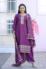 Purple Sequins Embroidered Straight Cut Suit with Dupatta - Mangaldeep NX
