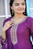 Purple Sequins Embroidered Straight Cut Suit with Dupatta - Mangaldeep NX