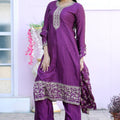 Purple Sequins Embroidered Straight Cut Suit with Dupatta - Mangaldeep NX