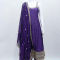 Purple Sleeveless Foil Printed Anarkali Kurta Set with Zari Embroidery and Matching Dupatta - Mangaldeep NX