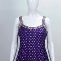 Purple Sleeveless Foil Printed Anarkali Kurta Set with Zari Embroidery and Matching Dupatta - Mangaldeep NX