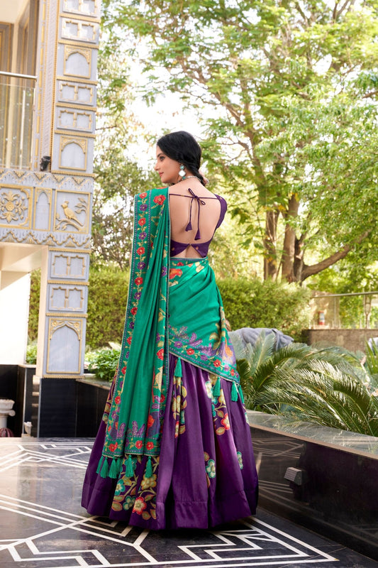 Purple Tussar Silk Lehenga Choli with Digital Print for Women - Mangaldeep NX